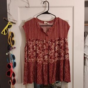 everleigh Red Patterned Short-Sleeve Peasant Top